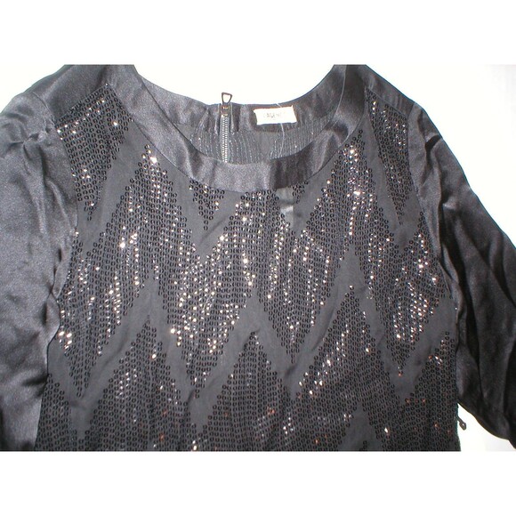 New Womens 4 NWT $449 Sequin Silk Dress Black L'AGENCE Sleeves Chevron Zig Zag - Picture 9 of 12
